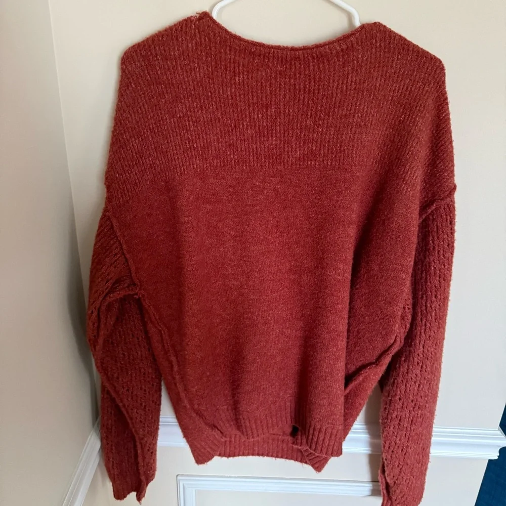 Free People Sz Small Red It’s a Wrap Crossover V-Neck Pullover Sweater Fuzzy - Picture 5 of 9
